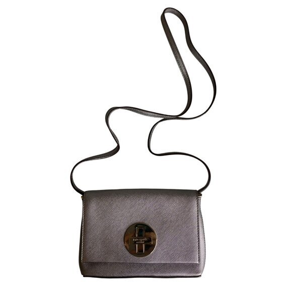 Kate Spade‎ Metallic Silver Leather Mini Crossbody Bag With Twist-Lock Closure - Picture 1 of 9